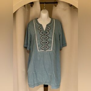 long tall sally Light Blue Embroidered Short Sleeve Tunic